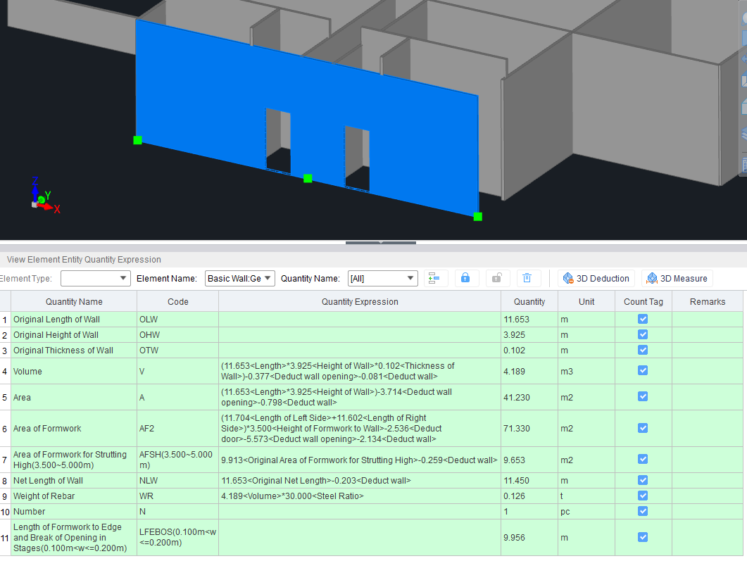 Quantities generated from BIM Model - Cubicost TAS Calculation with SMM according to QSBAR