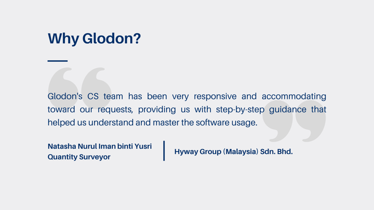 Testimonials-Why Glodon Cubicost-Hyway Group Malaysia